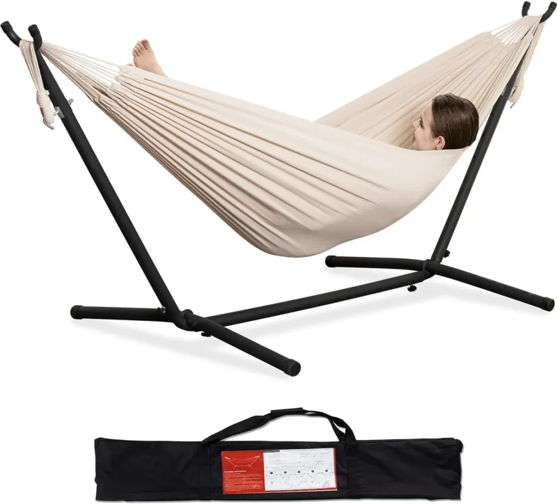 Double Fabric Hammock with Steel Stand - 450 lbs Capacity for Backyard & Patio - Image 7