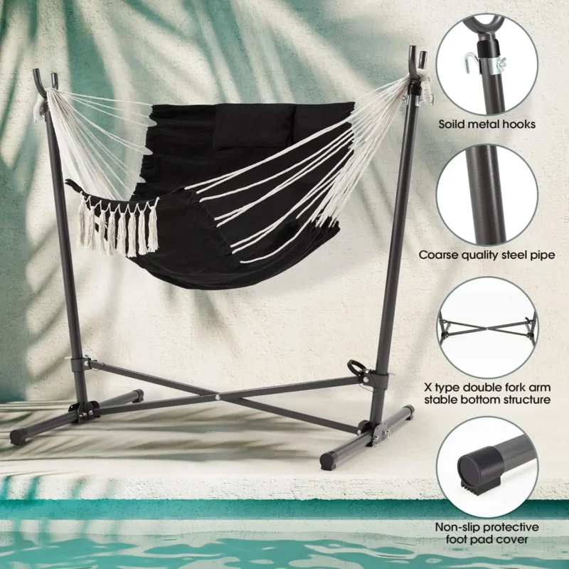 Macrame Hammock Chair with Stand - 330 lbs Capacity for Indoor & Outdoor - Image 3