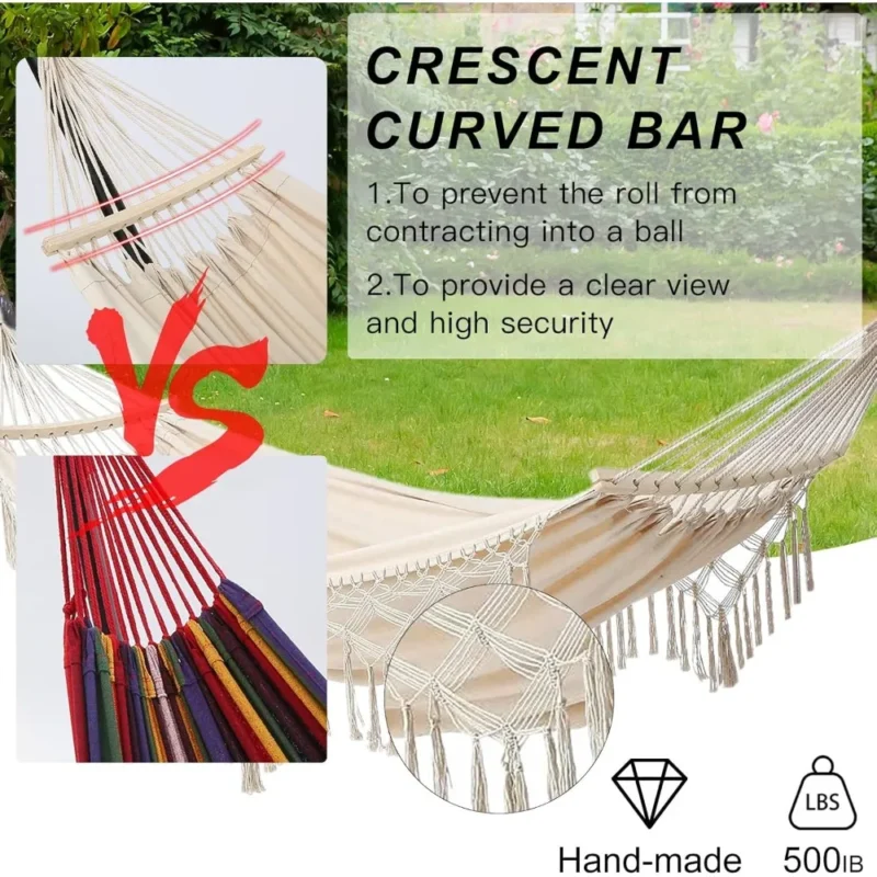 Double Macrame Hanging Swing Hammock - 500 lbs Capacity for Indoor & Outdoor Spaces - Image 2