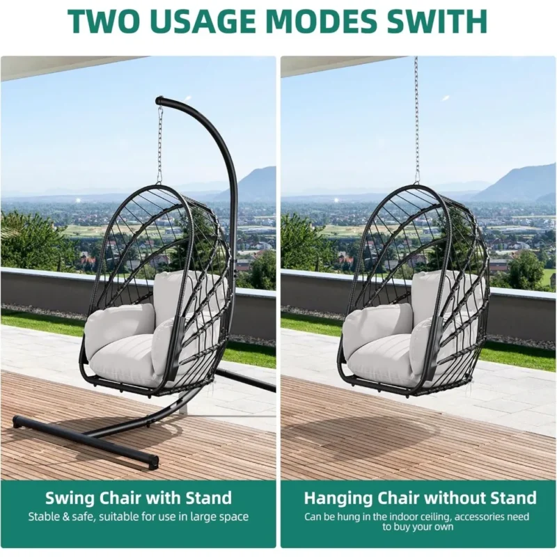 Foldable Rattan Egg Chair with Cushions - 350 lbs Capacity for Patio & Garden - Image 2