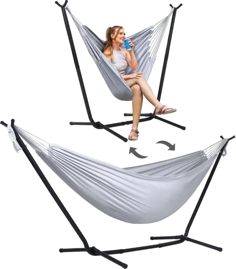 Double Convertible Hammock with Steel Stand - 475 lbs Capacity for Backyard & Camping - Image 8