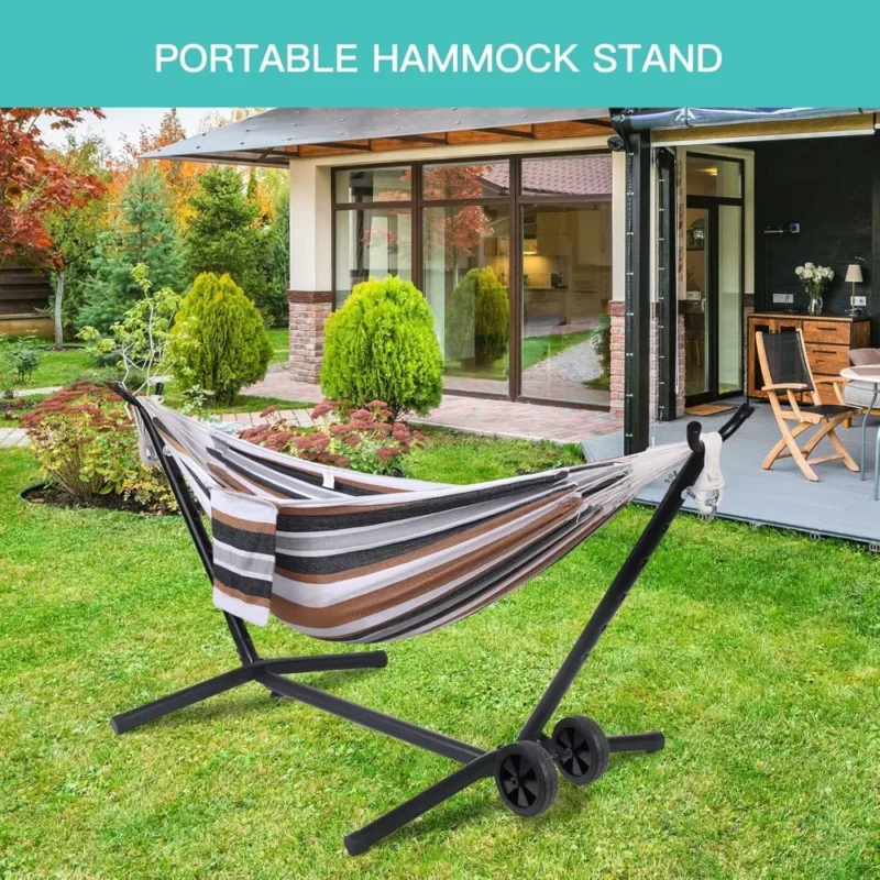 Double Portable Hammock with Stand and Wheels - 450 lbs Capacity for Outdoor Relaxation - Image 3