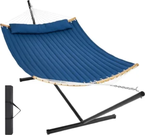 Double Quilted Fabric Hammock with Steel Stand - 480 lbs Capacity for Backyard & Patio
