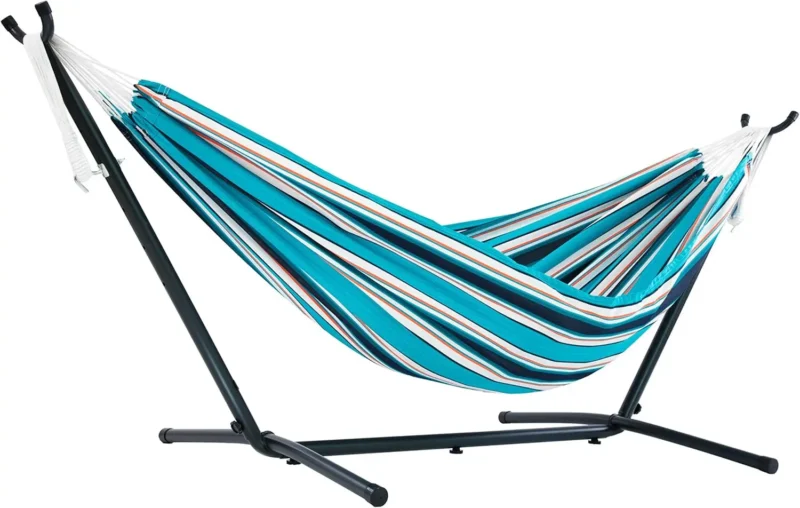 Double Sunbrella Fabric Hammock with Space-Saving Steel Stand - 450 lbs Capacity for Patio & Backyard - Image 7
