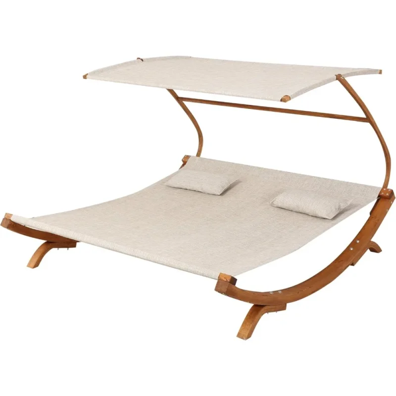 Teak Outdoor Daybed Hammock with Adjustable Canopy - 300 lbs Capacity for Patio & Yard - Image 2