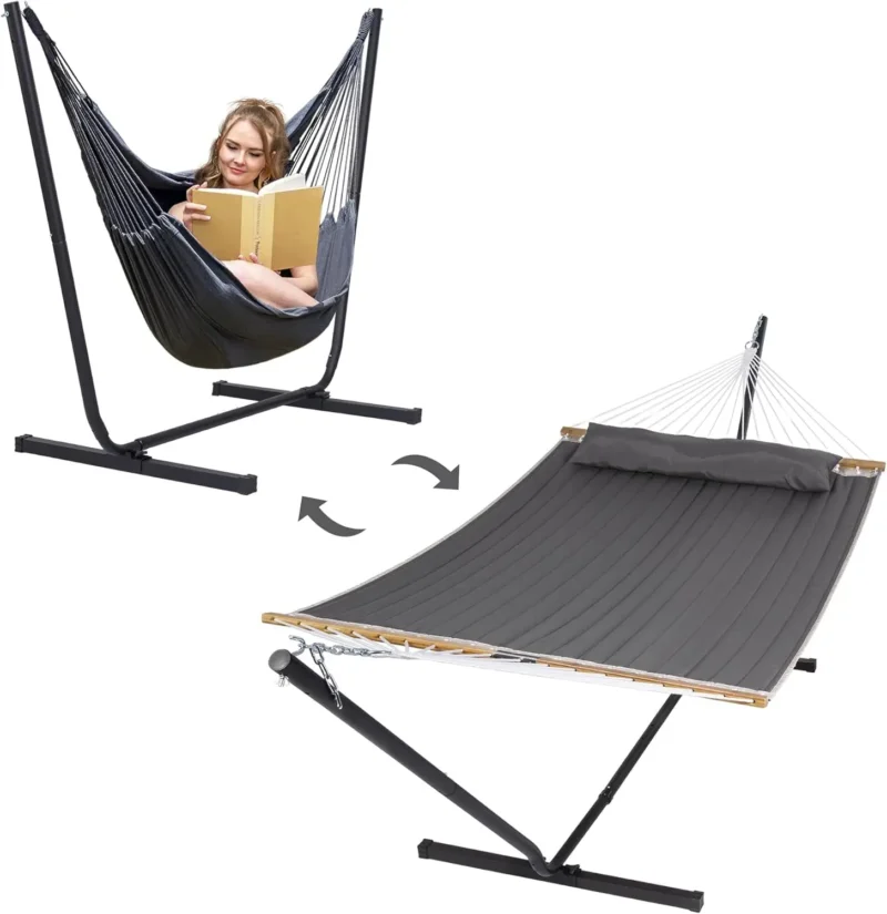 Double Convertible Hammock with Steel Stand - 475 lbs Capacity for Backyard & Camping - Image 11
