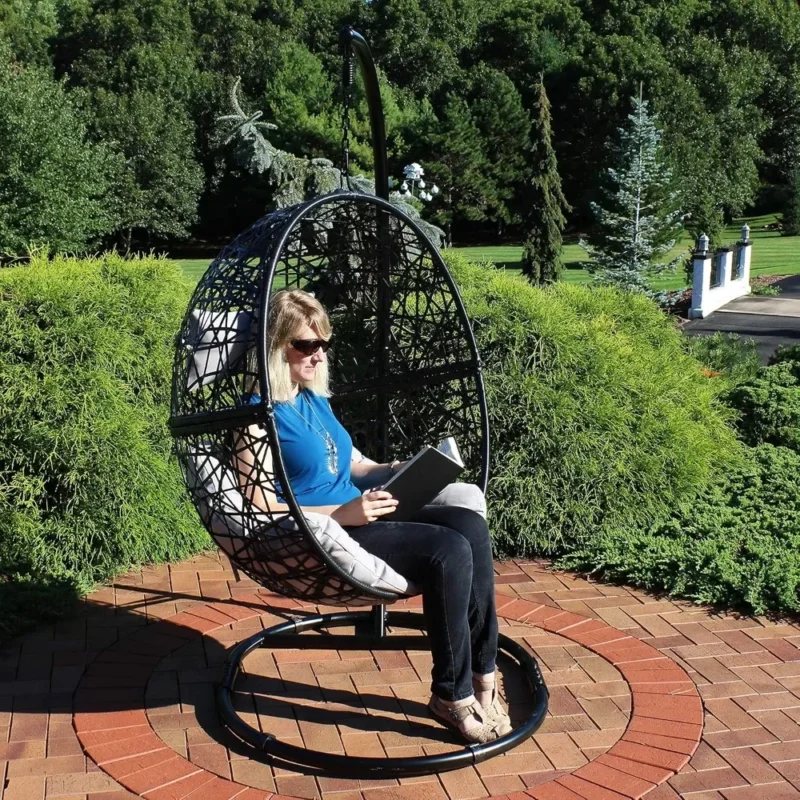 Resin Wicker Hanging Egg Chair with Steel Stand - 265 lbs Capacity for Indoor & Outdoor