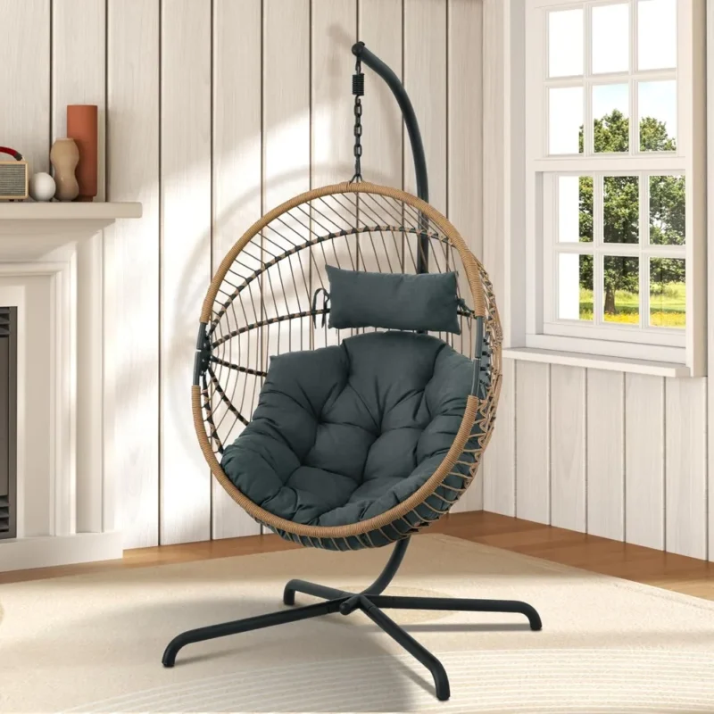Hanging Egg Chair with Steel Frame Stand - 350 lbs Capacity for Patio & Garden - Image 2