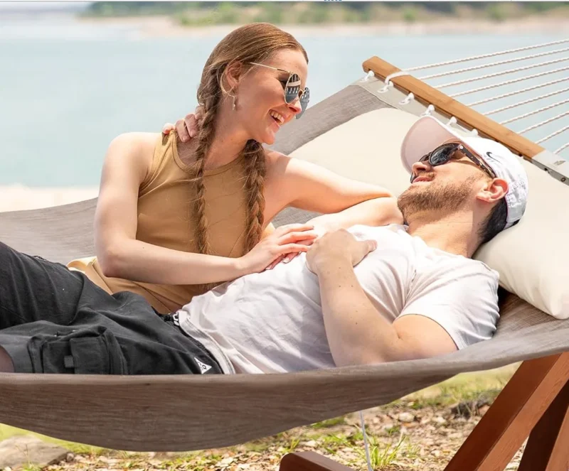Double Quick-Dry Hammock with Adjustable Wooden Stand - 450 lbs Capacity for Outdoor Relaxation - Image 2