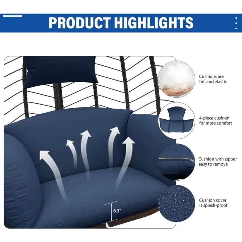 Hanging Egg Chair with Cushions and Stand - 350 lbs Capacity for Indoor & Outdoor - Image 3
