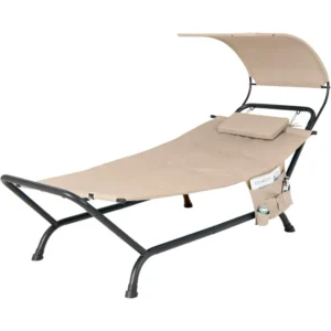 Deluxe Hanging Chaise Lounge Chair with Canopy and Stand - 265 lbs Capacity for Patio & Yard