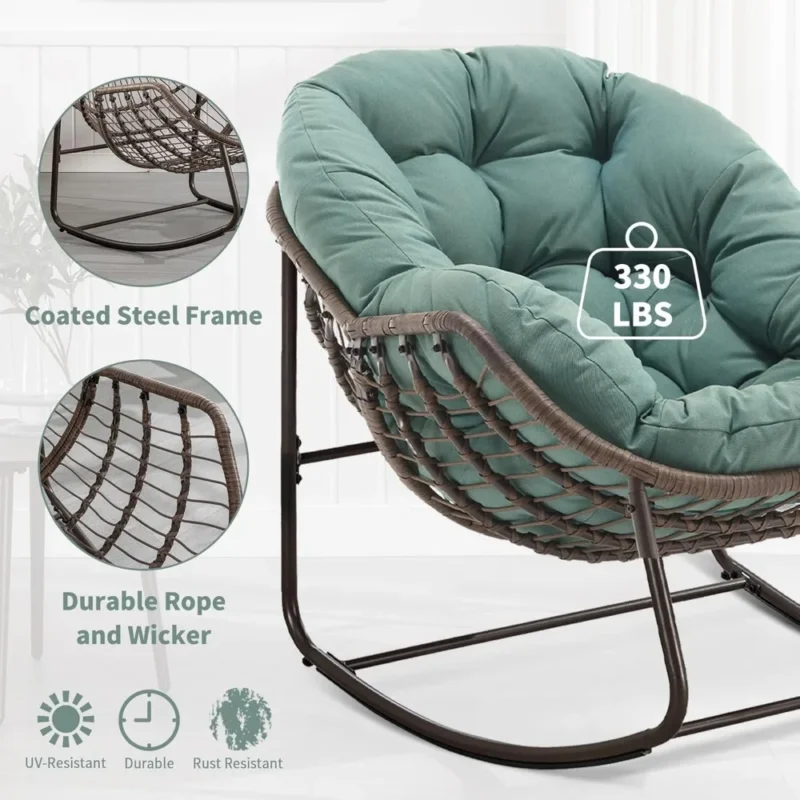Oversized Egg Papasan Rocking Chair with Cushion - 350 lbs Capacity for Indoor & Outdoor - Image 4