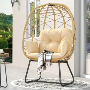 Hanging Egg Chair with Cushion and Stand - 330 lbs Capacity for Indoor & Outdoor