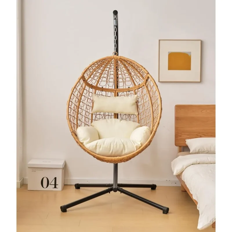 Wicker Rattan Hanging Egg Chair with Stand - 350 lbs Capacity for Indoor & Outdoor - Image 4