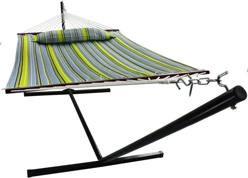 Double Fabric Hammock with Spreader Bars & Stand - 450 lbs Capacity for Backyard Relaxation - Image 7