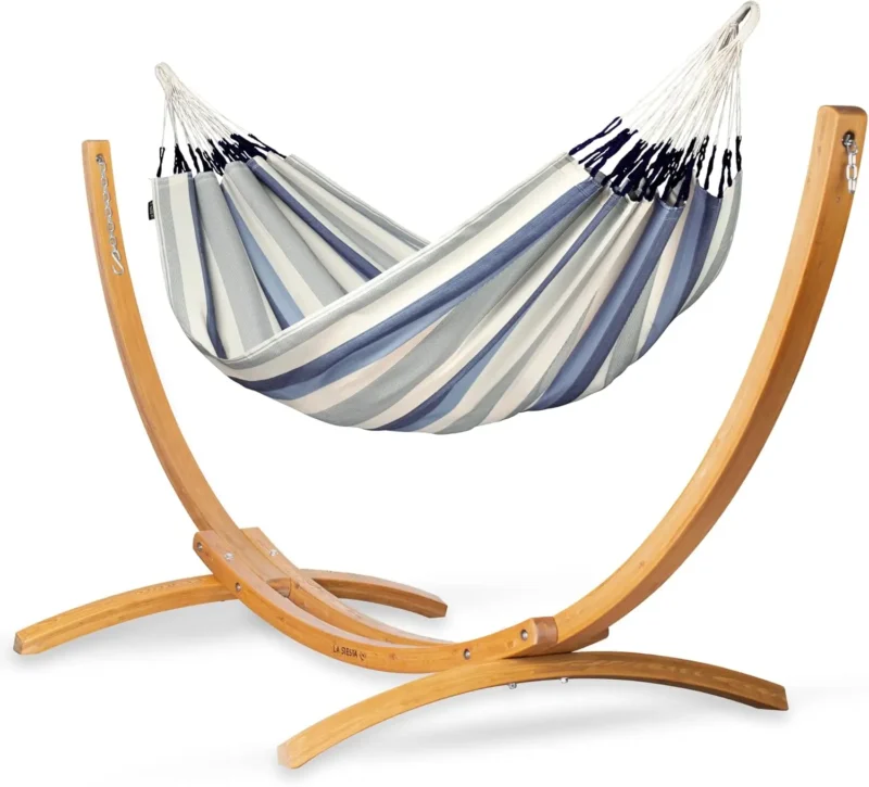 Double Olefin Hammock with Larch Wood Stand - 350 lbs Capacity for Backyard Relaxation - Image 8
