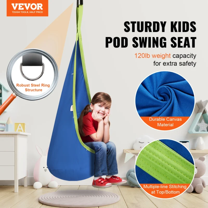 Kids Pod Swing Chair with LED Lights - 120 lbs Capacity for Indoor & Outdoor - Image 2