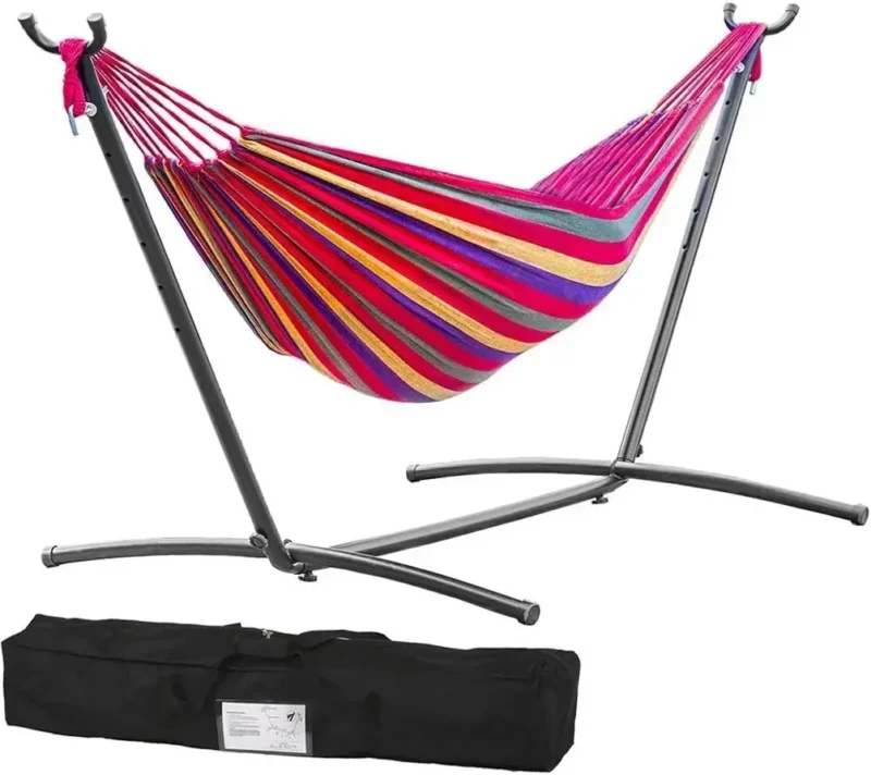 Double Fabric Hammock with Steel Stand - 250 lbs Capacity for Backyard & Patio - Image 8