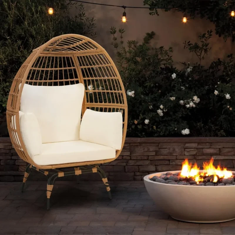 360° Swivel Rattan Egg Chair with Stand - 300 lbs Capacity for Indoor & Outdoor Use - Image 2