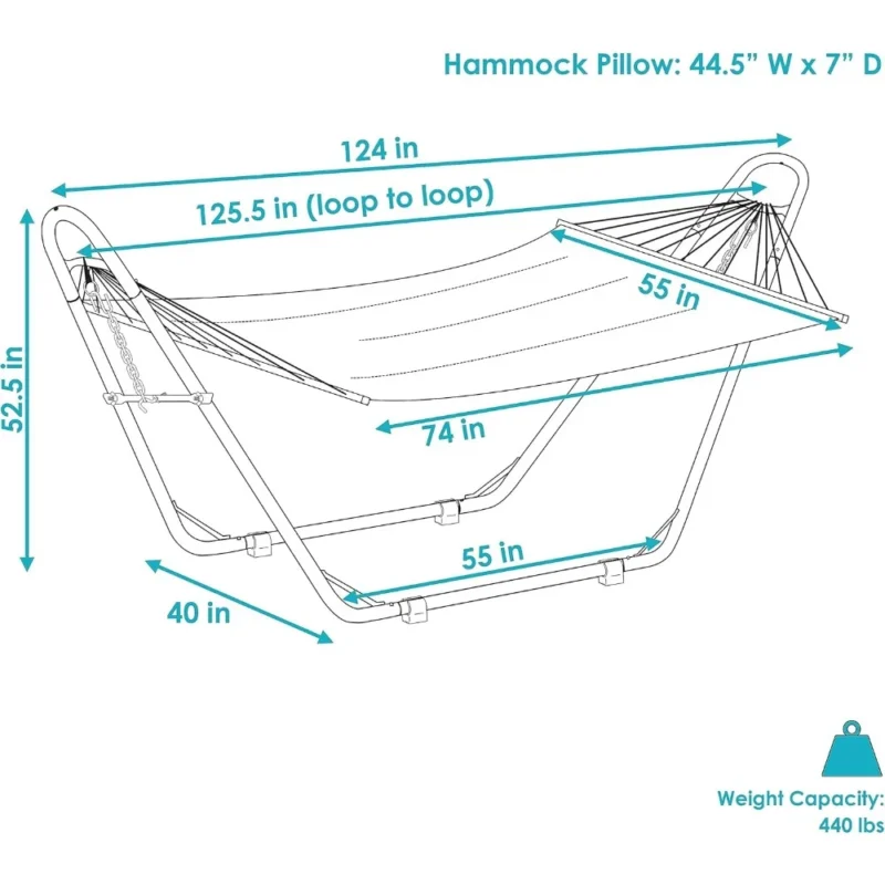 Double Quilted Polyester Hammock with Steel Stand - 450 lbs Capacity for Patio & Backyard - Image 3