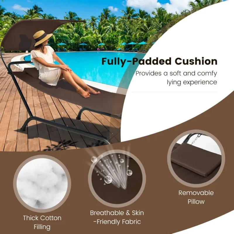 Adjustable Canopy Hammock with Rustproof Metal Stand - 350 lbs Capacity for Backyard Relaxation - Image 4