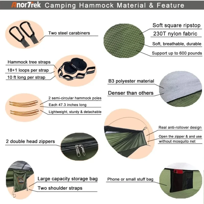 Ultralight Camping Hammock with Mosquito Net - 600 lbs Capacity for Outdoor Adventures - Image 3