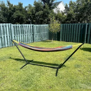 Double Fabric Hammock with Steel Stand - 450 lbs Capacity for Backyard & Patio