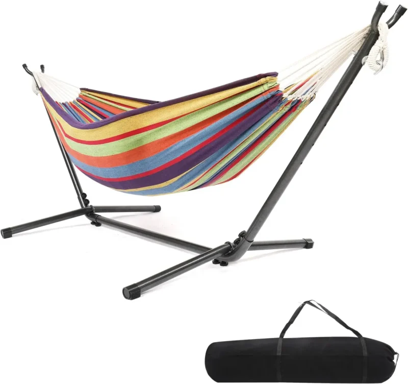 Double Fabric Hammock with Steel Stand - 550 lbs Capacity for Outdoor Relaxation - Image 8