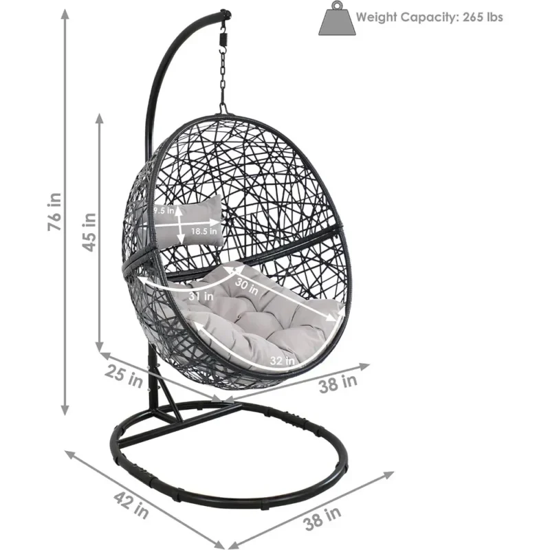 Resin Wicker Hanging Egg Chair with Steel Stand - 265 lbs Capacity for Indoor & Outdoor - Image 4