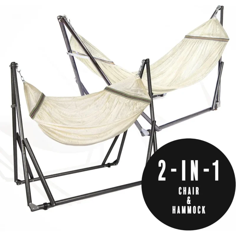 2-in-1 Polyester Hammock with Steel Stand - 450 lbs Capacity for Indoor & Outdoor Relaxation - Image 2