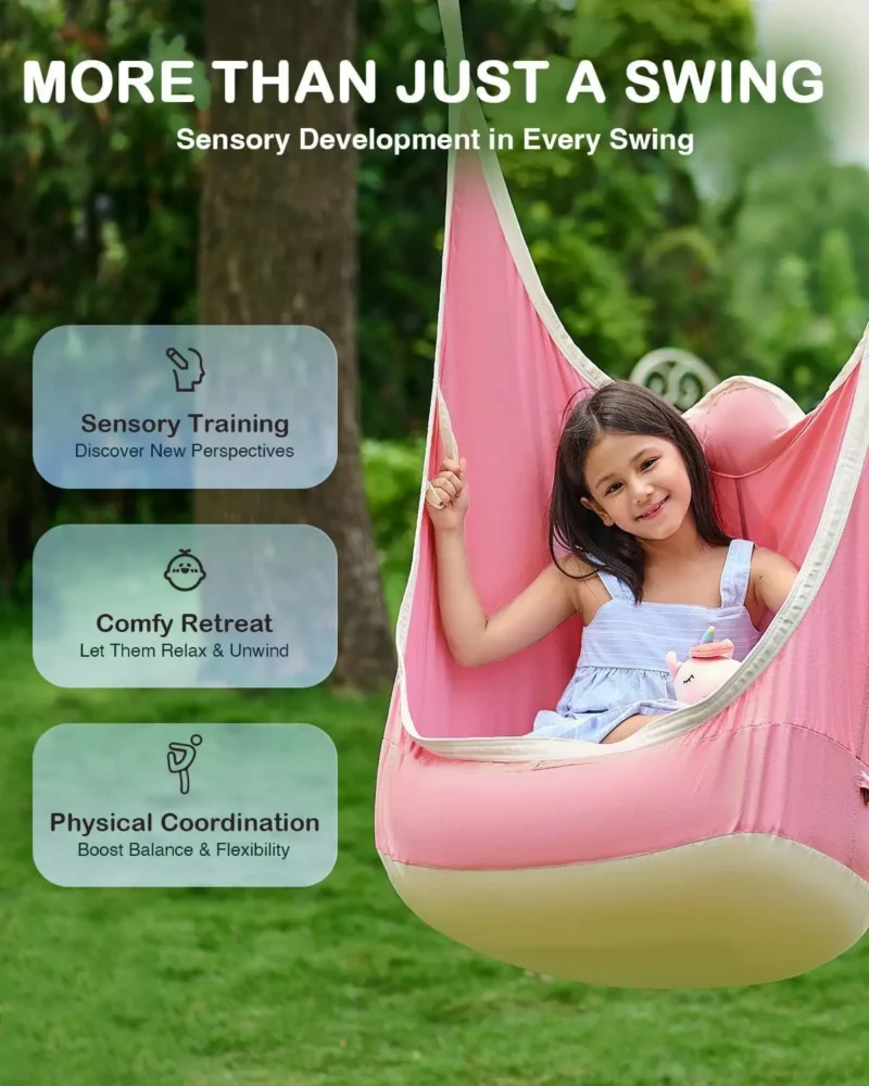 Kids Hanging Pod Swing Chair with Inflatable Cushion - 200 lbs Capacity for Indoor & Outdoor - Image 4