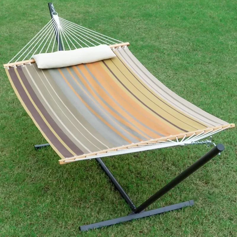 Double Jacquard Hammock with Steel Stand - 475 lbs Capacity for Backyard & Patio - Image 8
