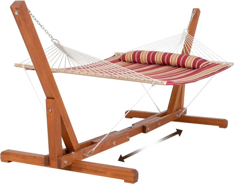 Double Wood & Textilene Hammock with Steel Stand - 475 lbs Capacity for Backyard & Patio - Image 17