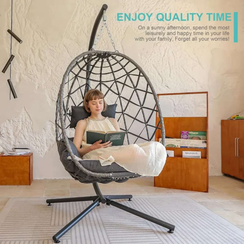 Hanging Egg Chair with Cushion and Stand - 350 lbs Capacity for Indoor & Outdoor - Image 5