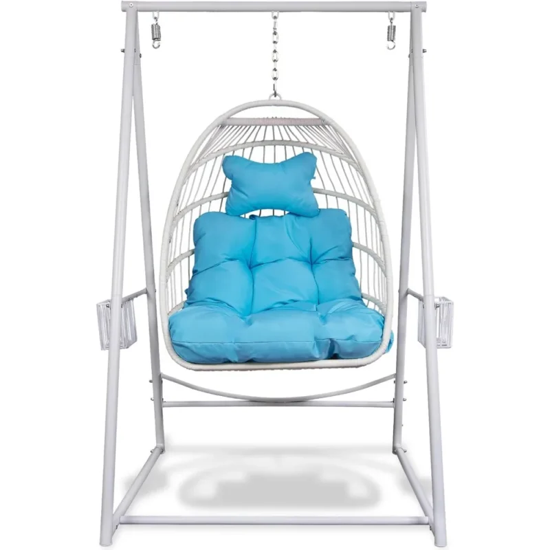 Rattan Egg Swing Chair with Stand & Cushion - 330 lbs Capacity for Patio & Garden - Image 2