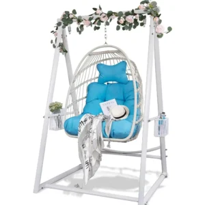 Rattan Egg Swing Chair with Stand & Cushion - 330 lbs Capacity for Patio & Garden