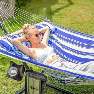 Double Cotton Rope Hammock with Steel Stand - 475 lbs Capacity for Backyard & Patio