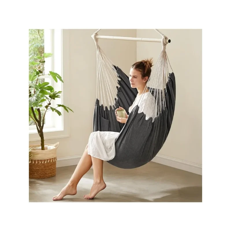 Hanging Hammock Chair with 2 Cushions - 500 lb Capacity for Indoor & Outdoor Relaxation - Image 8
