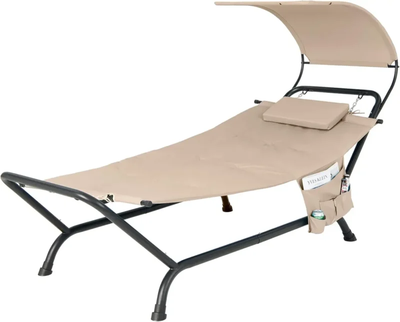 Deluxe Hanging Chaise Lounge Chair with Canopy and Stand - 265 lbs Capacity for Patio & Yard - Image 9