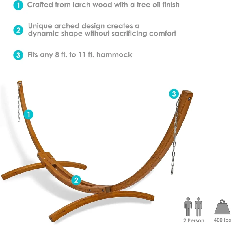 12-Foot Curved Wooden Hammock Stand - 400 lb Capacity for Outdoor Relaxation - Image 3
