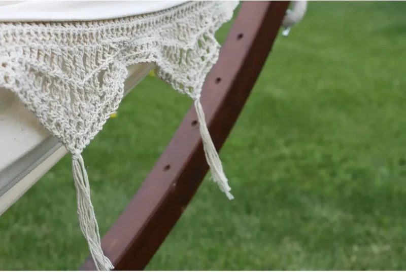 Double Cotton Fabric Hammock with Pine Arc Stand - 450 lbs Capacity for Backyard & Patio - Image 3