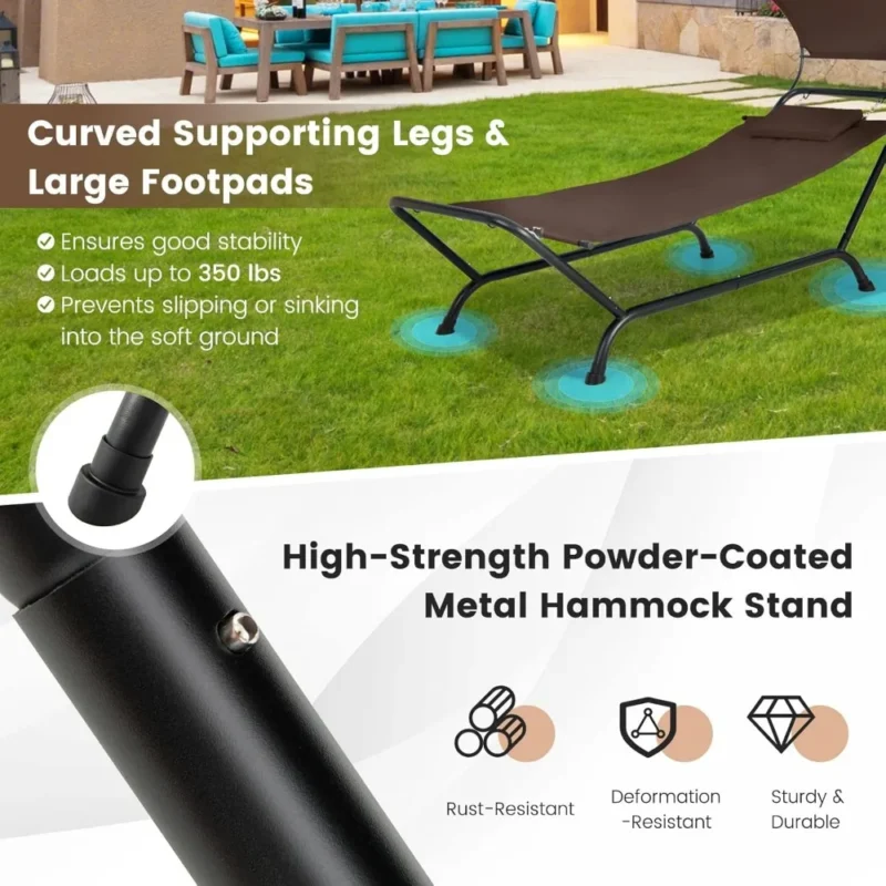 Adjustable Canopy Hammock with Rustproof Metal Stand - 350 lbs Capacity for Backyard Relaxation - Image 5