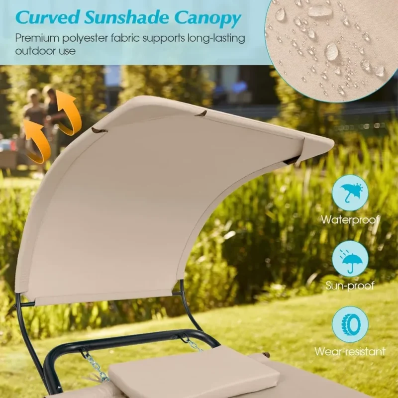 Deluxe Hanging Chaise Lounge Chair with Canopy and Stand - 265 lbs Capacity for Patio & Yard - Image 4