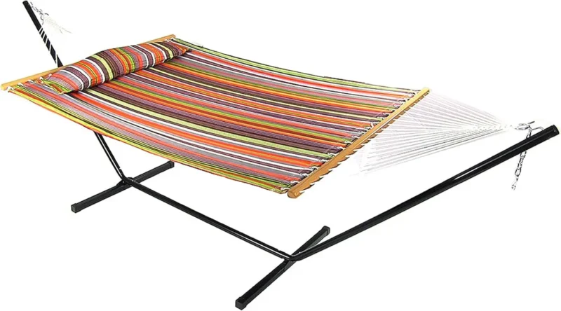Double Quilted Fabric Hammock with Steel Stand - 400 lbs Capacity for Outdoor Patio & Backyard - Image 12