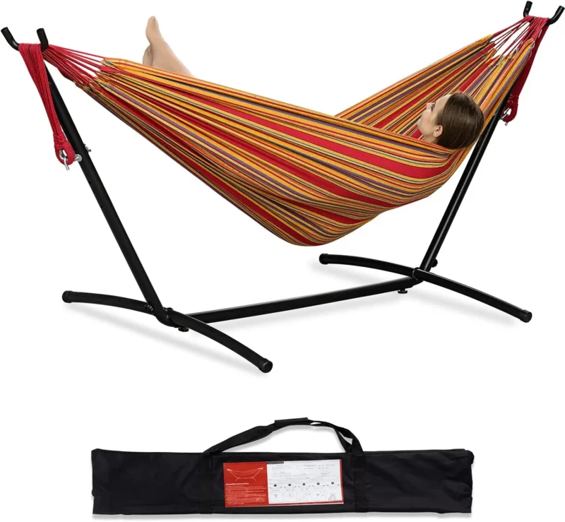 Double Fabric Hammock with Steel Stand - 450 lbs Capacity for Backyard & Patio - Image 15