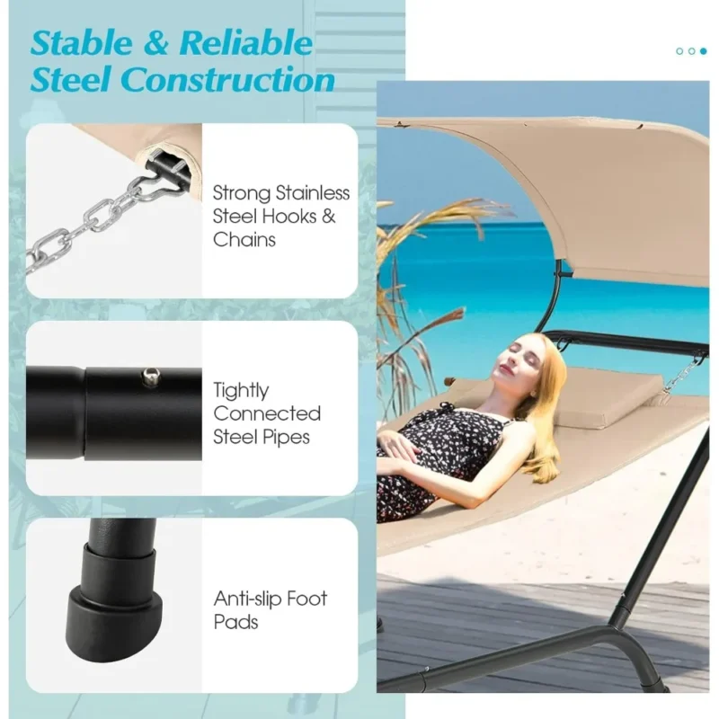 Chaise Lounge Hammock with Canopy & Stand - 350 lbs Capacity for Patio Relaxation - Image 3
