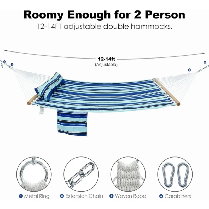 Double Quilted Hammock with Spreader Bars - 475 lbs Capacity for Outdoor Relaxation - Image 3