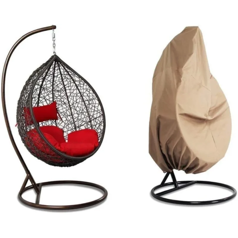 Hanging Egg Chair with Brown Cushion and Stand - 350 lbs Capacity for Patio & Garden - Image 6
