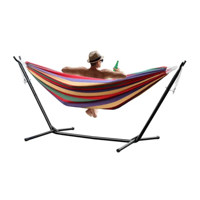 Single-Person Canvas Hammock with Stand and Carrying Bag - 300 lbs Capacity for Indoor & Outdoor - Image 4