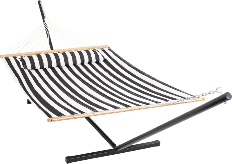 Double Quilted Fabric Hammock with Steel Stand - 400 lbs Capacity for Outdoor Patio & Backyard - Image 11